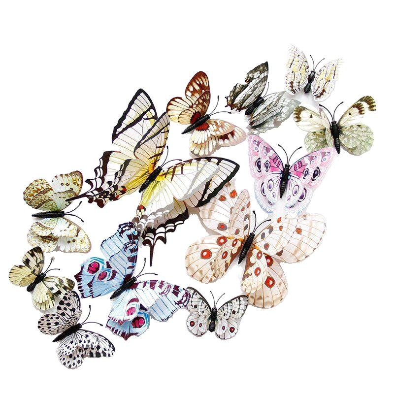 12PC 3D Butterflies Wall Stickers Multicolor Double-Layer Butterfly Magnet Wall Stickers Fridage Decals For Wedding Home Decor