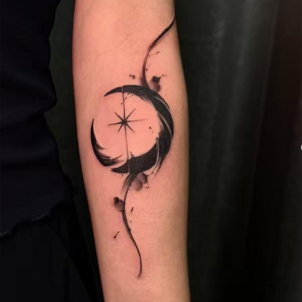 Retro Personality Simple Domineering Ink Moon Star Arm Tattoo Sticker
