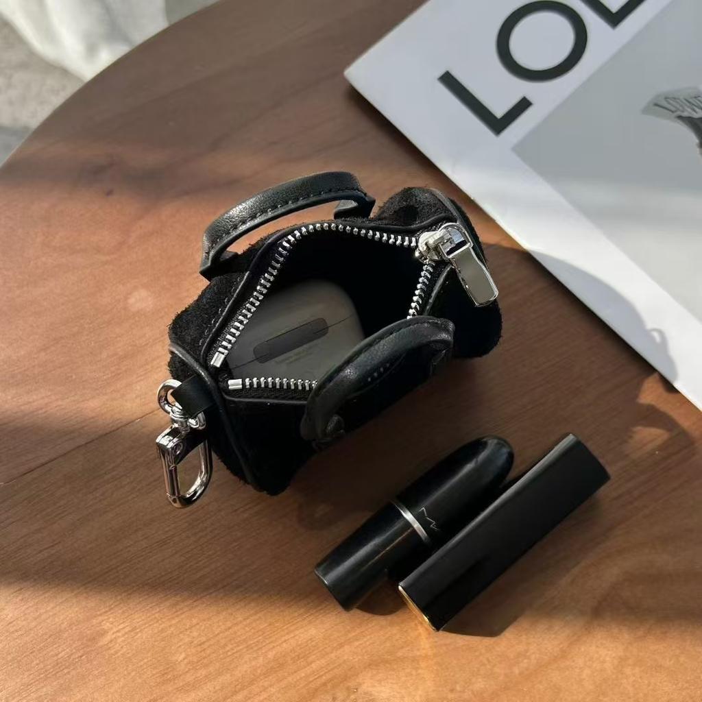 Mini Bucket Bag Coin Purse Genuine Leather Storage Pouch for Earphones Lipstick - Hanging Clip Included Compact Organizer Bag