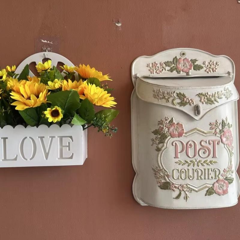 Vintage European Wrought Iron Mailbox Creative Home Decor Wall Mounted Suggestion Box Outdoor Garden Rustic Wall Art Organizer