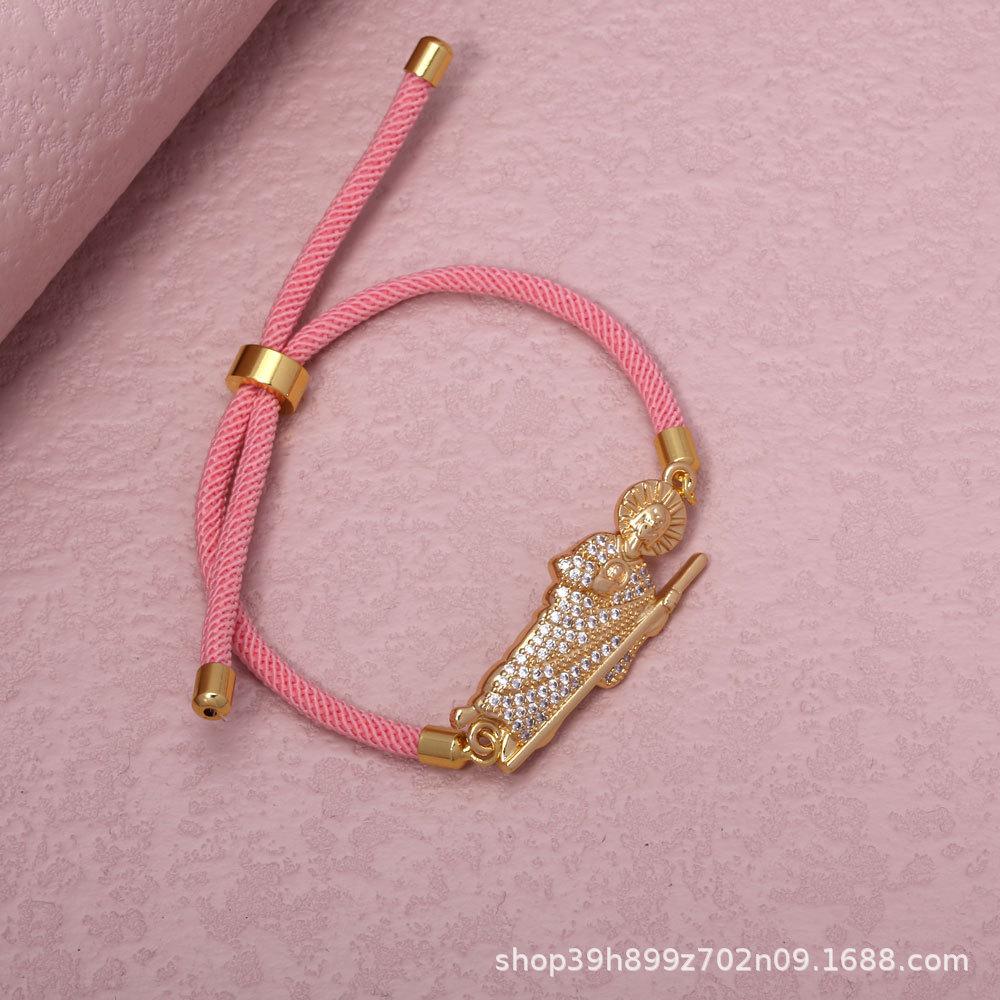 European Fashion Saint Jude Micro-set Zirconia Accessories with Copper Gilded Adjustable Cotton Rope