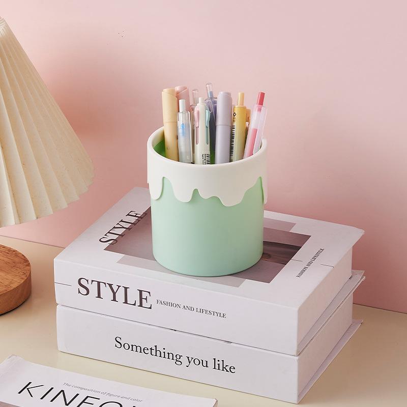 kawaii Ice Cream Pen Holder Cosmetic Brush Storage Holder Desk Stationary Organization Storage Box Office School Supplies