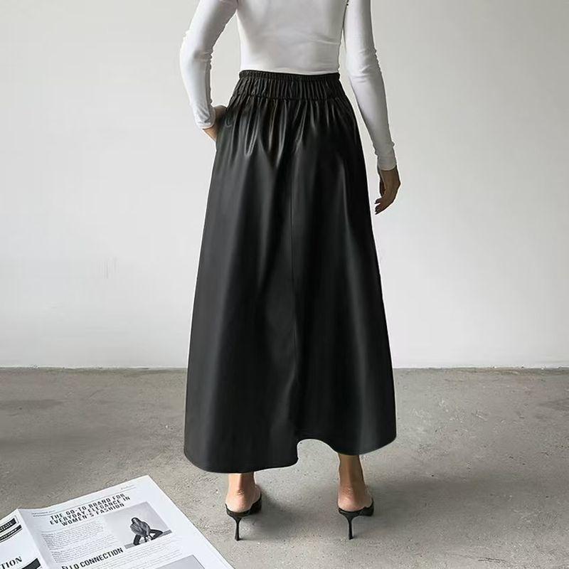 

Fashion Style Fashion New Arrival Wine Red Fleece-lined PU Leather High Waist Skirt High Waisted Pu Skirt Black S