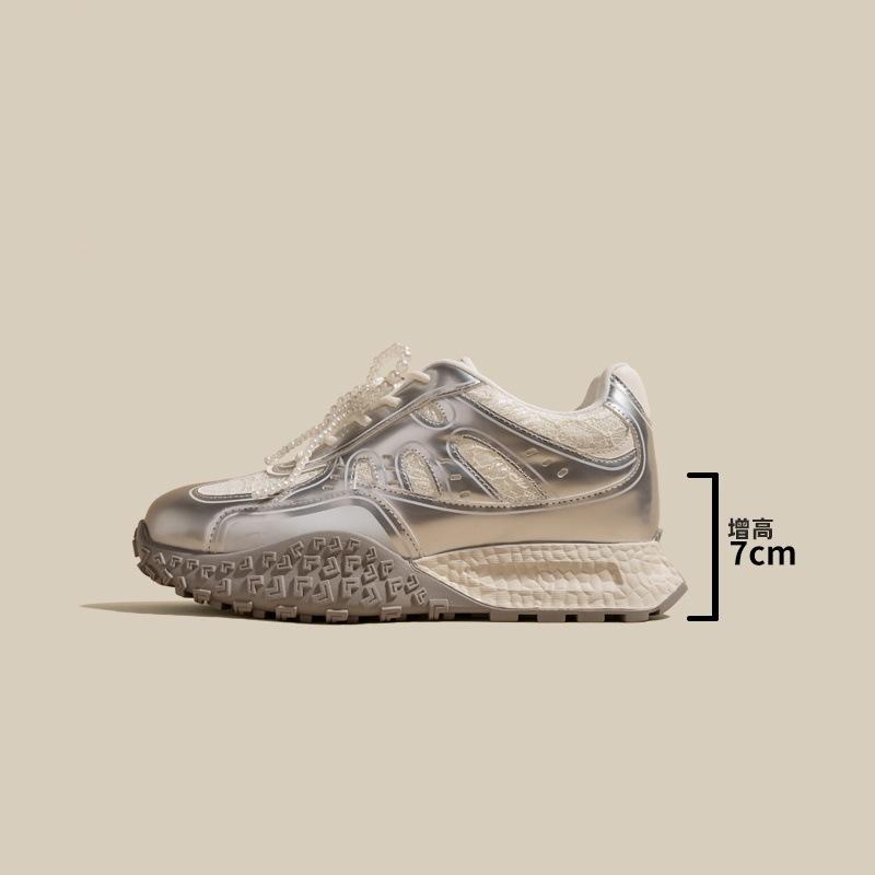 

7Cm inner height increase German training shoes women s 2025 new platform silver casual shoes ballet Forrest Gump waffle white shoes 34 серебряный