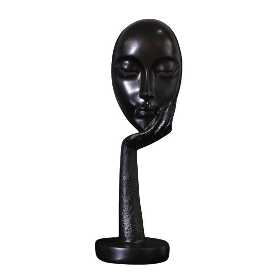jijijing Abstract Contemplative Face Resin Sculpture, Minimalist Hand-on-Chin Bust Statue for Desk Living Room Office, Creative Art Decor Entryway