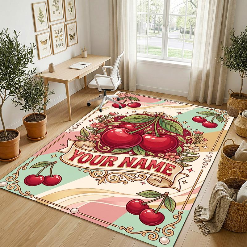 Floral Garden Theme Crystal Velvet Rug Personalized Custom Name Text Soft Floor Mat Home Decor