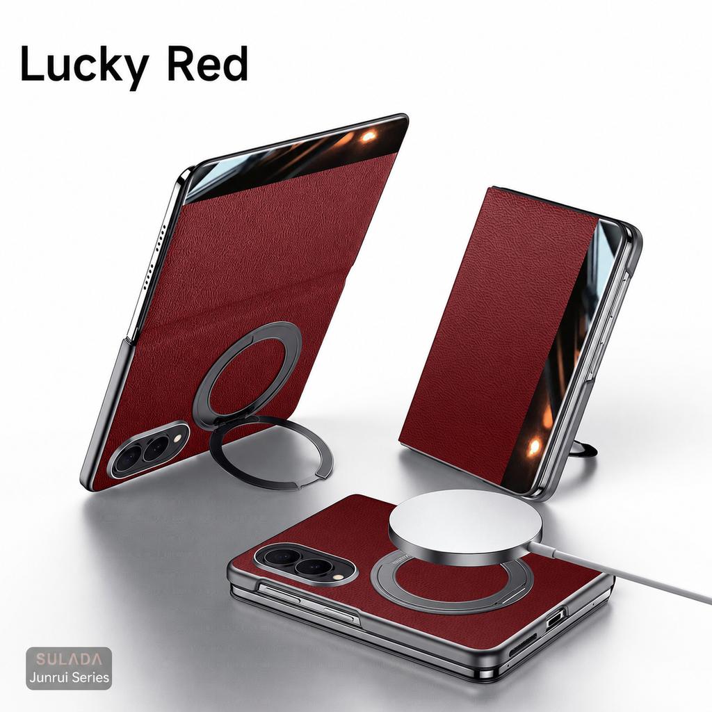 For Samsung Galaxy Z Fold 8 / Fold 8 Ultra Luxury Genuine Leather Magnetic Case Metal Ring Holder Stand Window View Flip Cover
