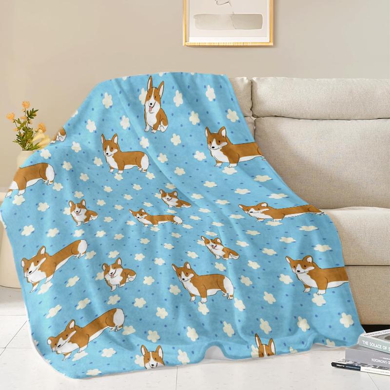 30x40in Print Corgi Blanket For Adults Cute Dog Throw Blankets Couch Bed Children Soft Plush Flannel Blanket Children Gift