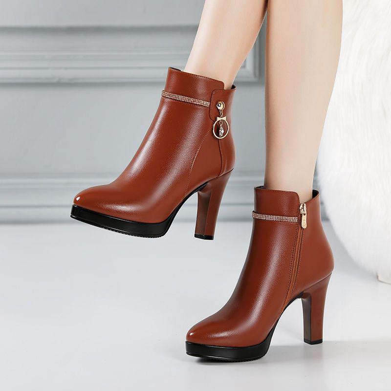 

Women s Autumn/Winter Stiletto Ankle Boots - High Heels, Comfortable Fit, Plus Velvet, Thick Sole. 40