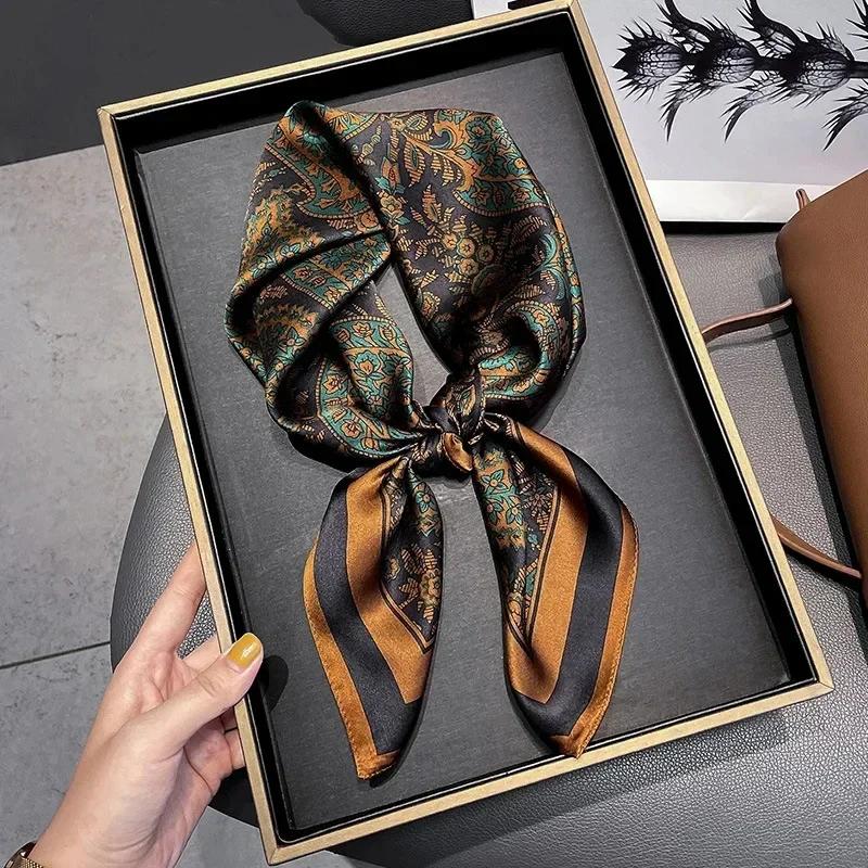 Tree Oil Painting Print Neckerchief Classic Imitation Silk Square Scarf Breathable Bandana Head Wrap Hair Accessories