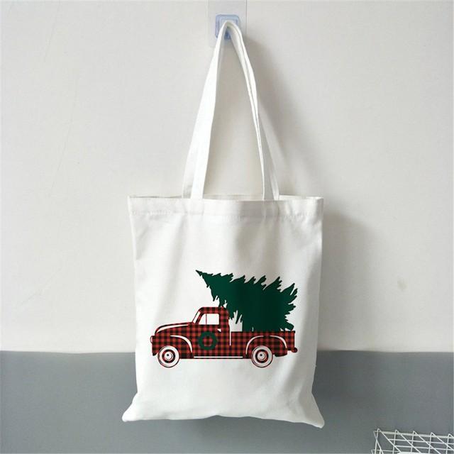 Merry Christmas Women Canvas Shopping Bag Gift Christmas Tree Shopper Bag Handbag Eco Tote Bag Fashion Female Shoulder Bag