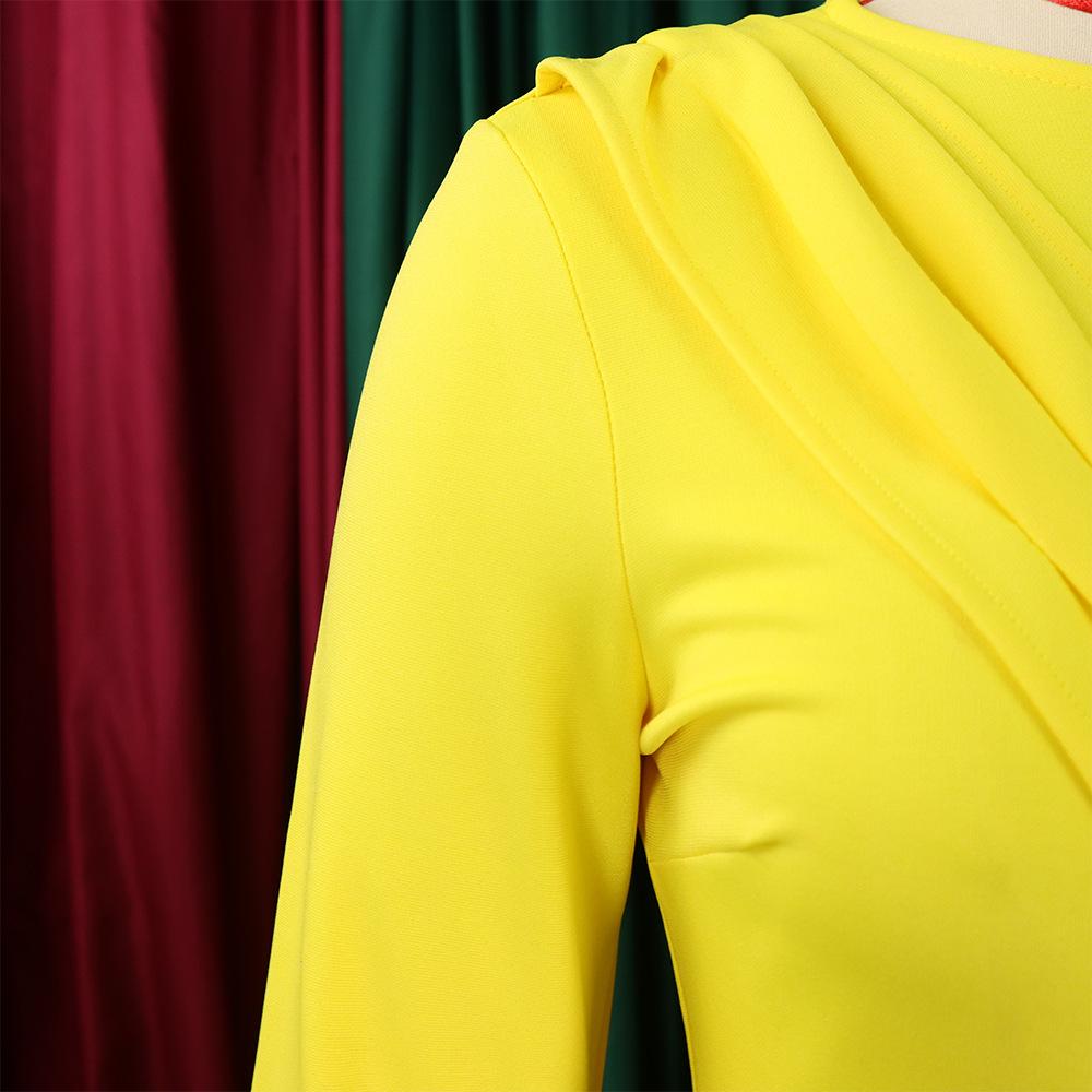 Large Size Women Spring Autumn Fashion Round Collar Long Sleeves Pencil Dress Ladies Elegant One Piece Solid Sheath Dress