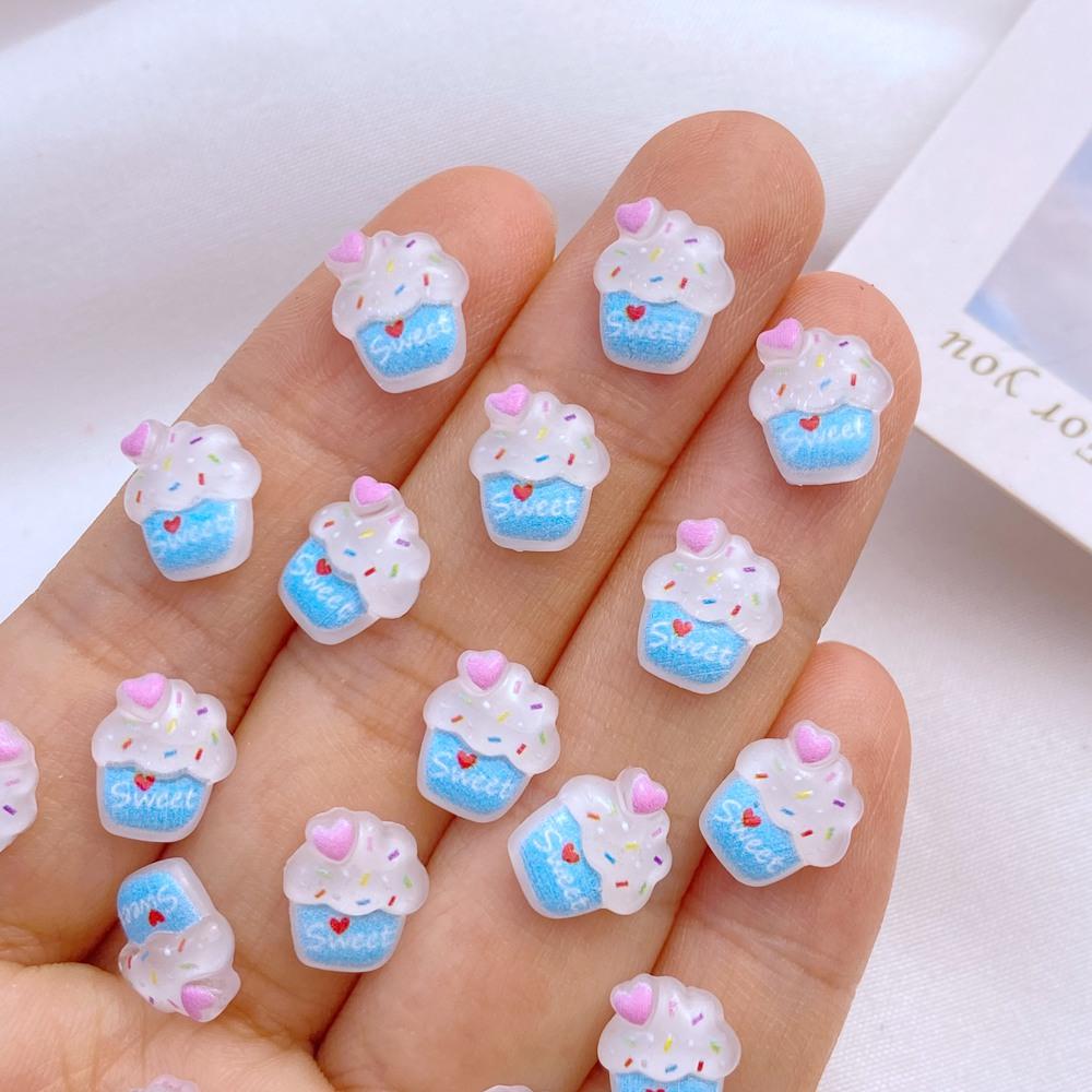 50 Peças Novas Fofas Resina Mini Sorvete, Série Bolo Parte Traseira Plana Manicure Enfeites Para Laços de Cabelo Acessórios