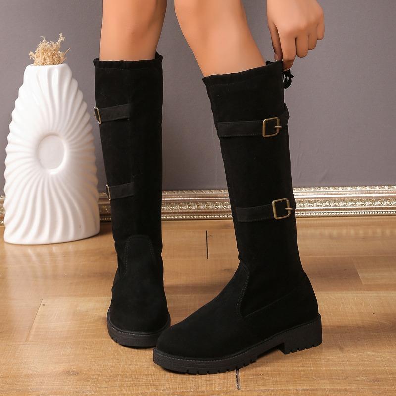 Women's Fall/Winter Plus Size Buckle Comfort Women's Sleeve Simple Suede Boots Casual Comfort
