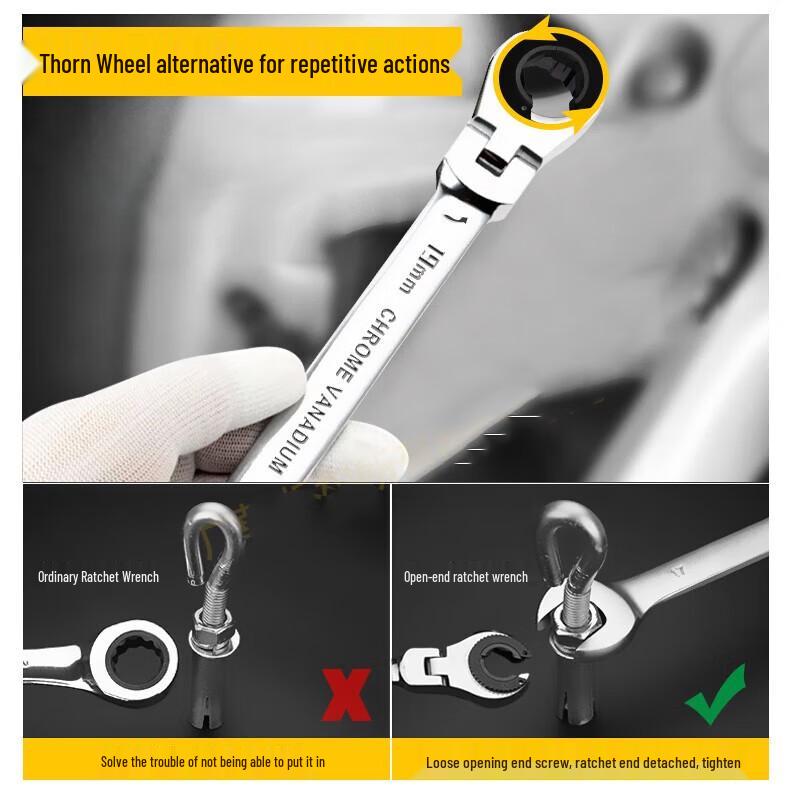 12mm Flexible Head Open-End Ratchet Wrench