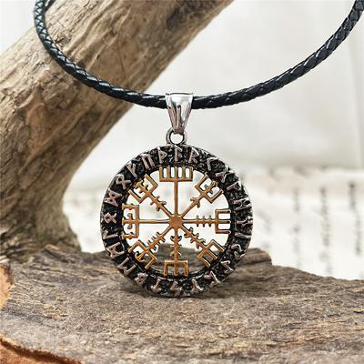 Viking Compass Necklace Men Gold Stainless Steel Vegvisir Pendant Norse Runes Never Fade Jewelry