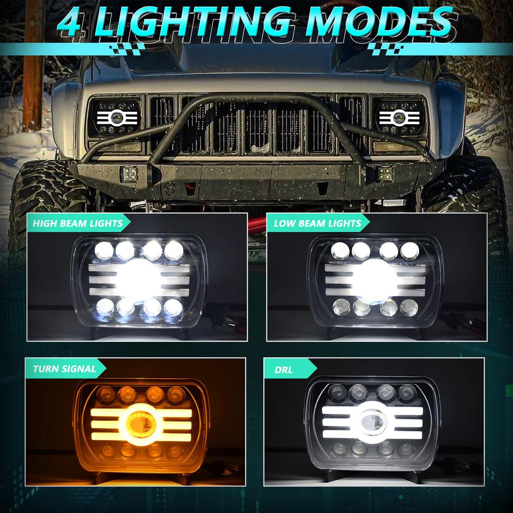 2PCS 7 Inch LED Headlights, 5x7   7x6   Rectangular LED Headlights with High Low Beam DRL Turn Signal Replacement for