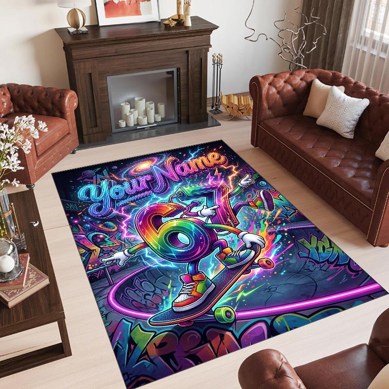 Decorative Artwork Theme Crystal Velvet Rug Personalized Custom Name Text Soft Floor Mat Home Decor