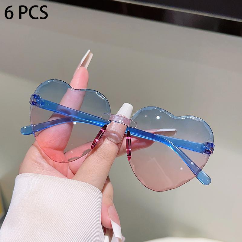 1/6 Pcs Rimless Heart Shaped  Sunglasses for Kids  New Cute Multi-color Children Shades Ins Trendy Design Decor Sun Glasses