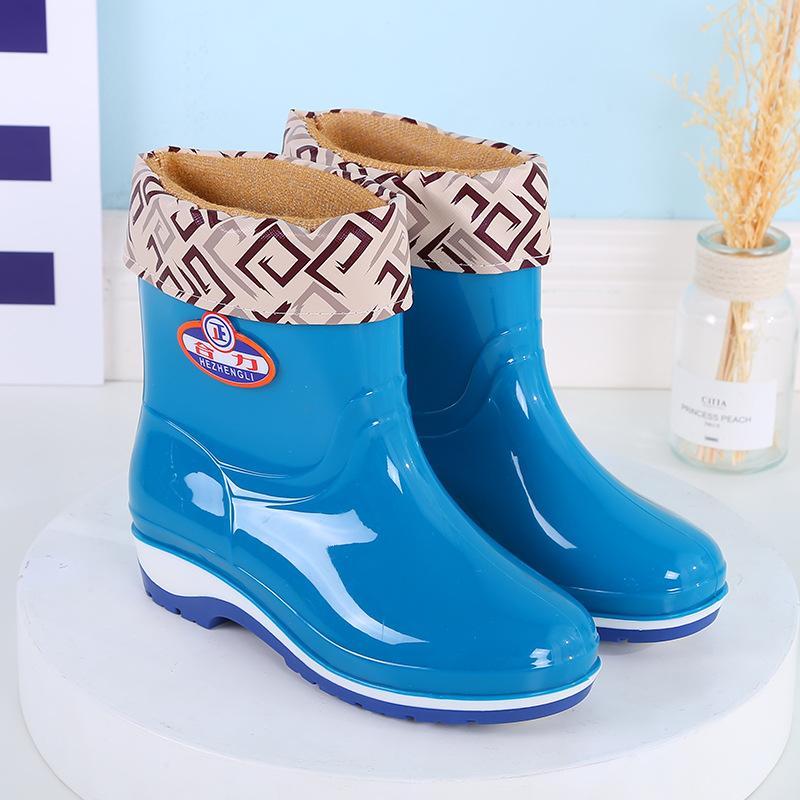 Short tube fashion rain shoes women's winter velvet adult warm rain boots waterproof shoes wear-resistant kitchen rubber shoes non-slip