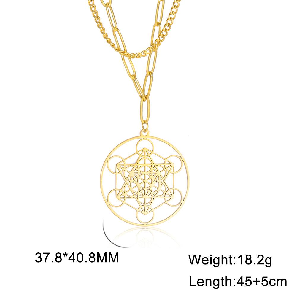 Dawapara Metatron's Cube Symbol Medal Necklace Stainless Steel Sacred Geometry Spiritual Protection Talisman Pendant
