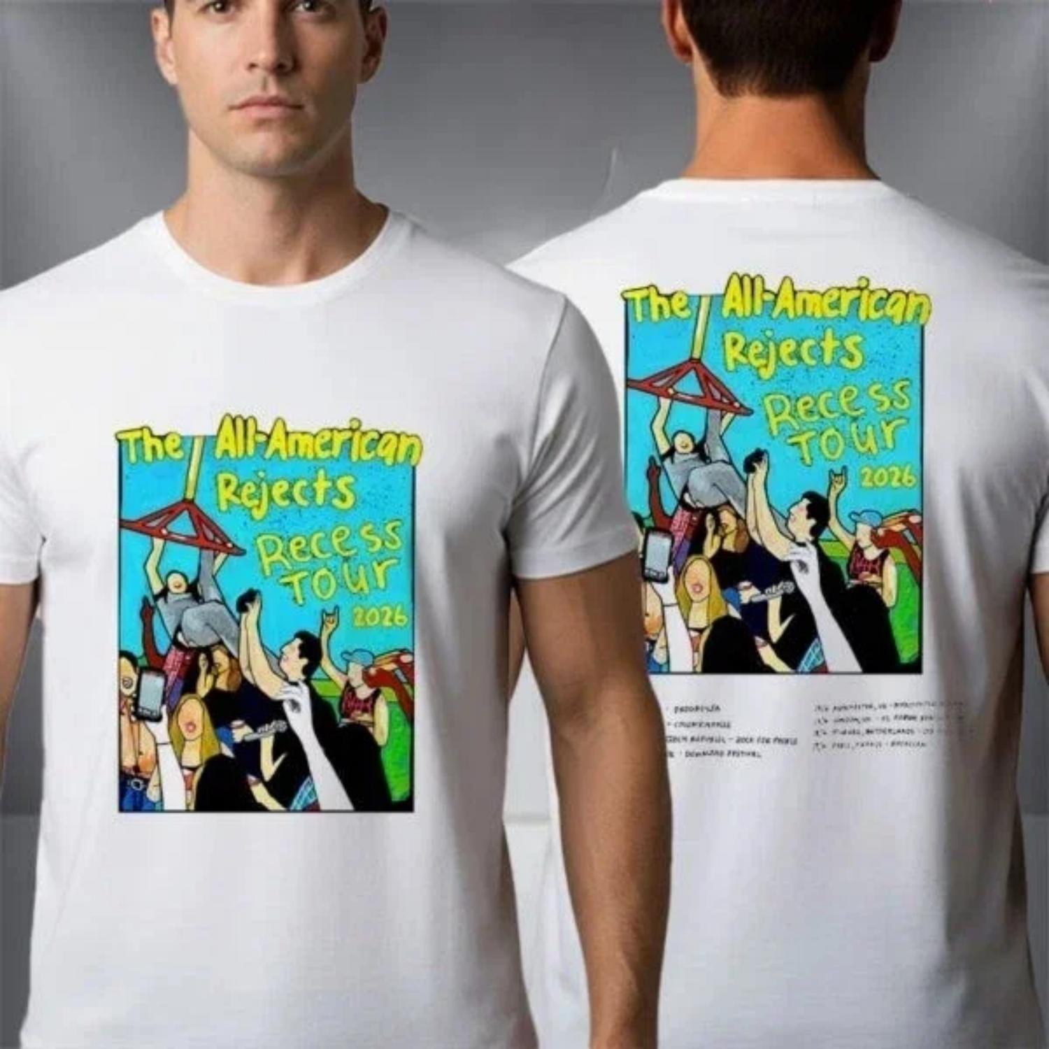 

The All American Rejects Recess Tour 2026 Schedule Venue Date Shirt White Comfortable Breathable Retro Tour T-Shirt S чёрный