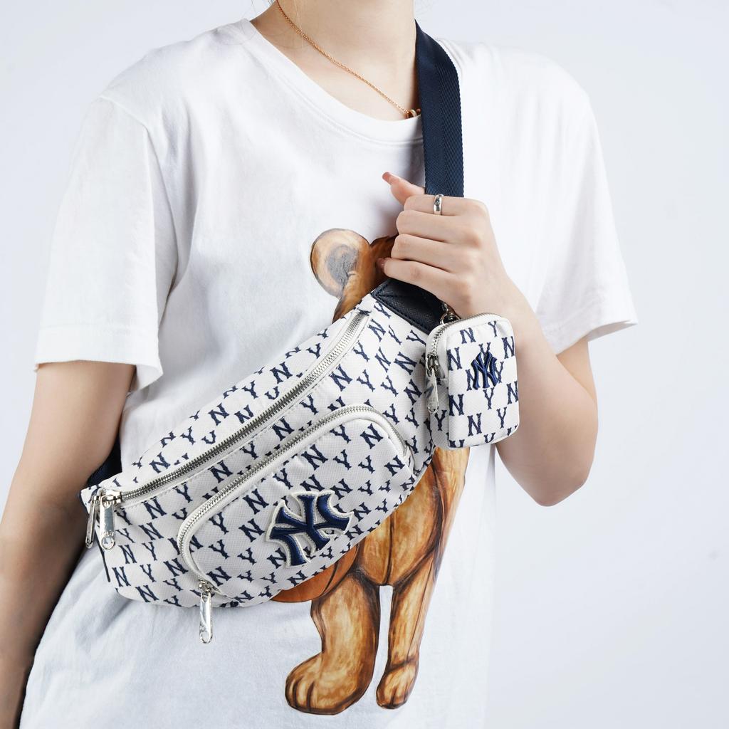 New MLB Monogram Collection Polyester Combo Bag, One Shoulder Crossbody Fanny Pack Regular Unisex Cream White 3AHSM012N-50CRS