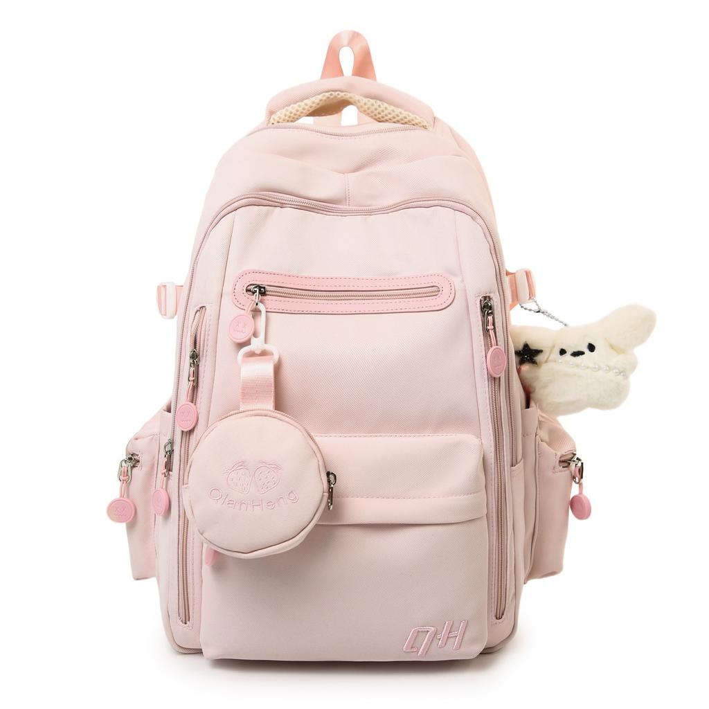 Schoolbag new Korean version solid color small fresh middle and high school students multi-compartment backpack campus ins wind large capacity