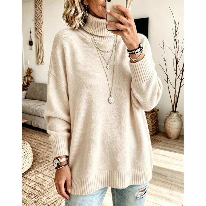Womens Oversized High Neck Knit Sweater Soft Acrylic Pullover Fall Winter 2026