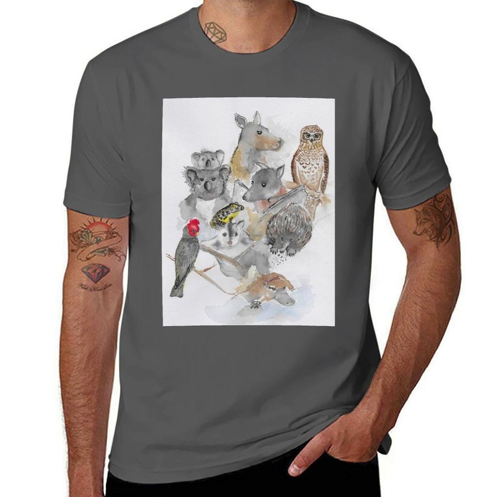 Australian Wildlife Collage T-Shirt Cotton Tshirt 100% Printed T Shirts for Man T-Shirt
