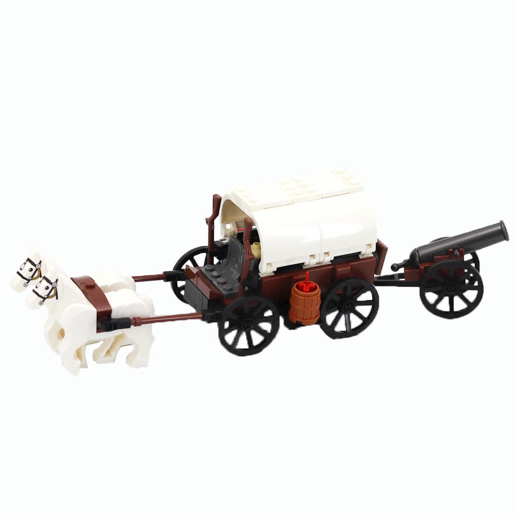MOC Mittelalterliche Militärkutsche, Kutsche, Streitwagen, Ritter, Transportkutsche, Waffen, Figuren, Gemüse, Holz, Ziegel, Kinderspielzeug