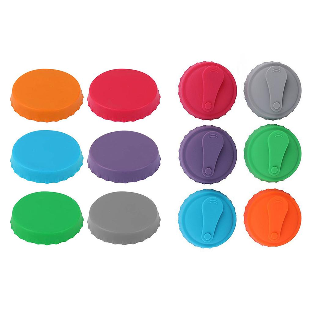 Set of 6 Silicone Beverage Can Lids Beer Can Caps Covers Portable Drink Sealers Assorted Color Lid Protectors Tool