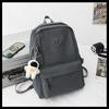 Unisex Advanced PU Schoolbags for College Students High School Elegant Black 3 Pcs Set Backpack with Study Bag Pencil Box
