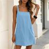 Abito casual da donna senza maniche Scollo quadrato Leggero Miscela di lino e cotone Taglio dritto Tasche Abito estivo