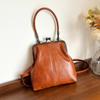 Designer Luxury Handbag with Kiss Lock Vintage PU Leather Shoulder Bag Solid Color Top-Handle Bag Retro Clip Bag Crossbody Bags