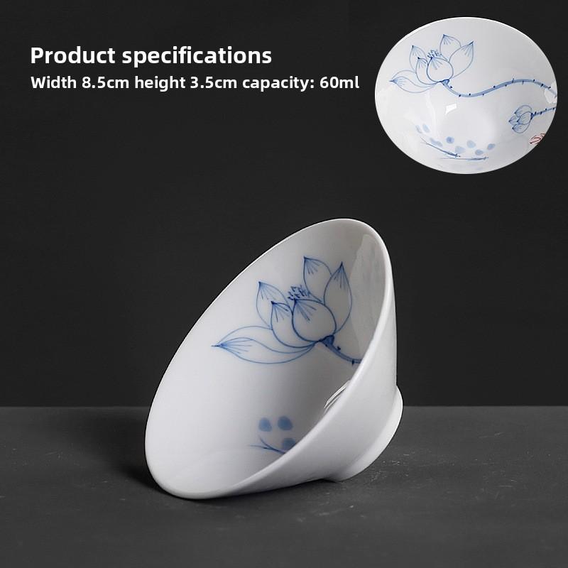 Blue and white hand-painted thin tire hat cup ceramic tea set Kung Fu small teacup single tea cup tea cup large master cup