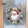 Seasonal Party Supplies Christmas Window Clings, Cute Santa Claus Wreath Sticker, Cartoon Self Adhesive Decals Holiday Static Glass Decal for