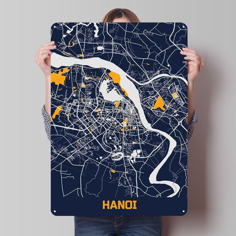 Explore Hanoi Metal Signs Map Poster Gaming Room Decoration Custom Tinplate Sign for Wall Art Decoration Bath Room Decor Men