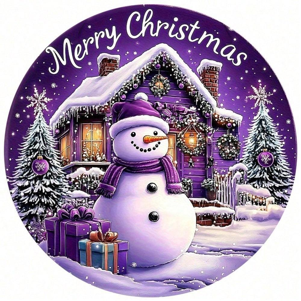 2D Flat Iron Christmas Village Decoration Snowman Merry Christmas Text Hanging Ornament for Home Kitchen Cafe