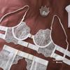 Eyelash Lace Embroidery Three-Piece Erotic Lingerie Set