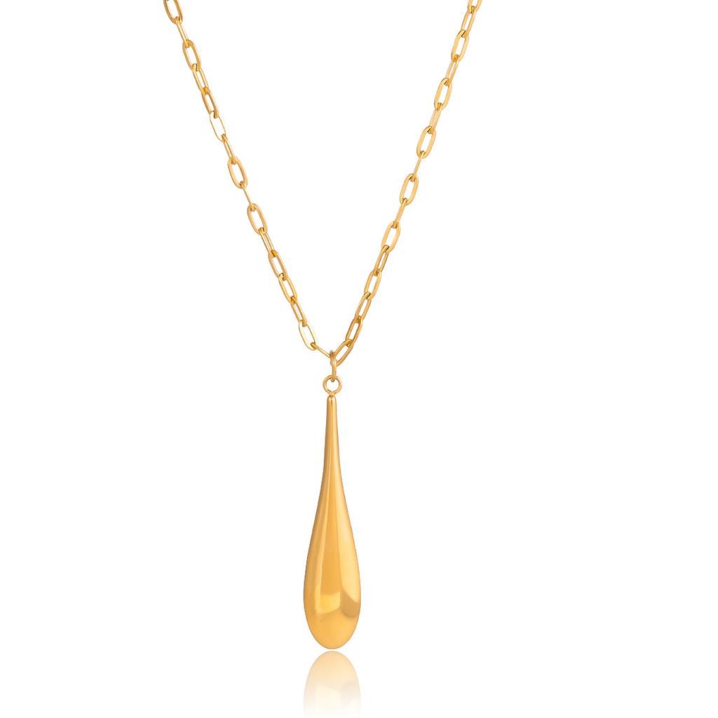 Stylish Versatile Gold Plated Stainless Steel Zircon Water Drop Pendant Necklace Link Chain Multi-layer Stackable Charm Necklace