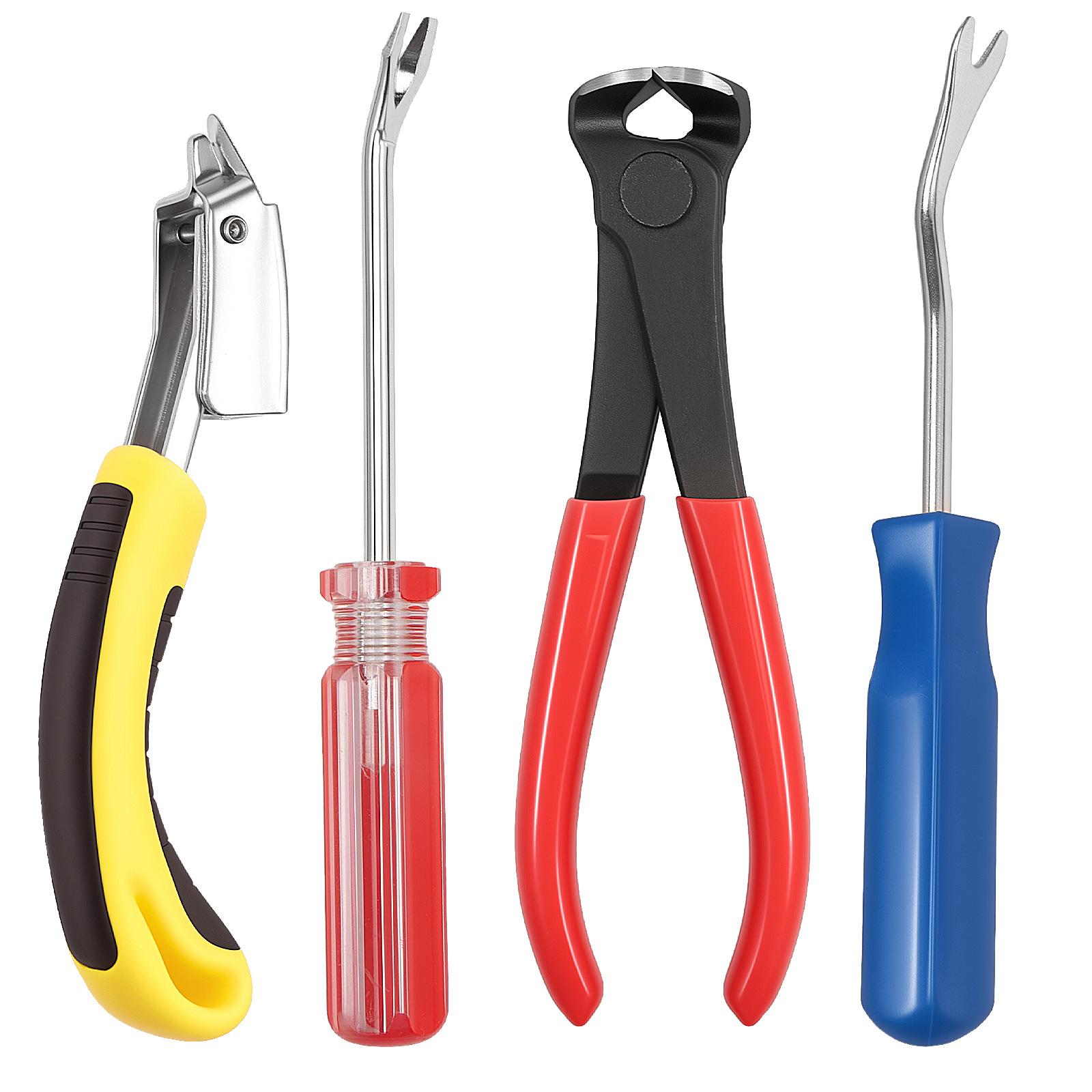 

Набор из 4 инструментов для удаления гвоздей с инструментом для удаления обивочных скоб V-образным наконечником, инструментом для удаления гвоздей U-образным наконечником и торцевыми кусачками для пола