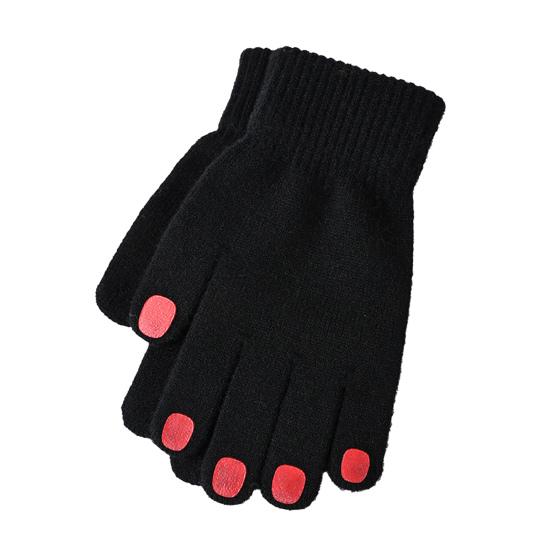 Women Knitted Gloves Winter Gloves with Red Nails Thickened Warm Full Finger Gloves for Daily Outings Skiing Cycling