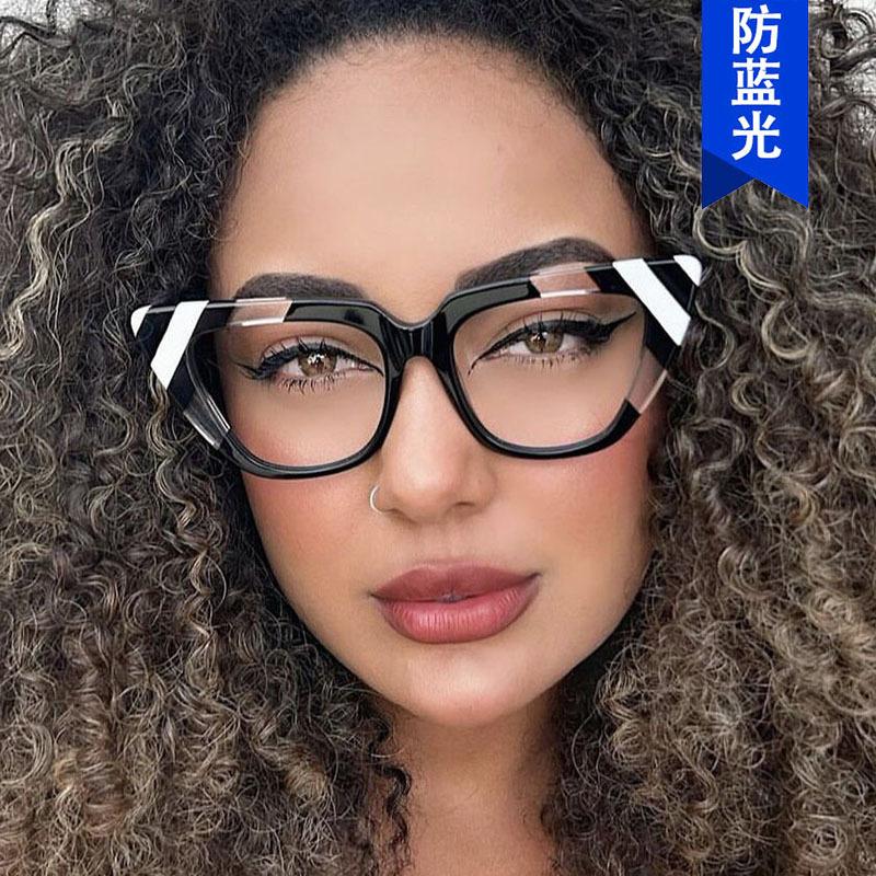Cat eye color matching glasses frame new trend anti-blue light ins personalized flat glasses European and American retro glasses frame