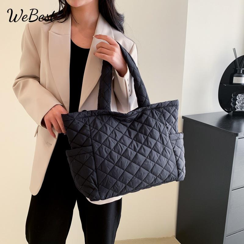 

New Korean Diamond-shaped Hand-held Tote Bag and Light Down Bag рожевий