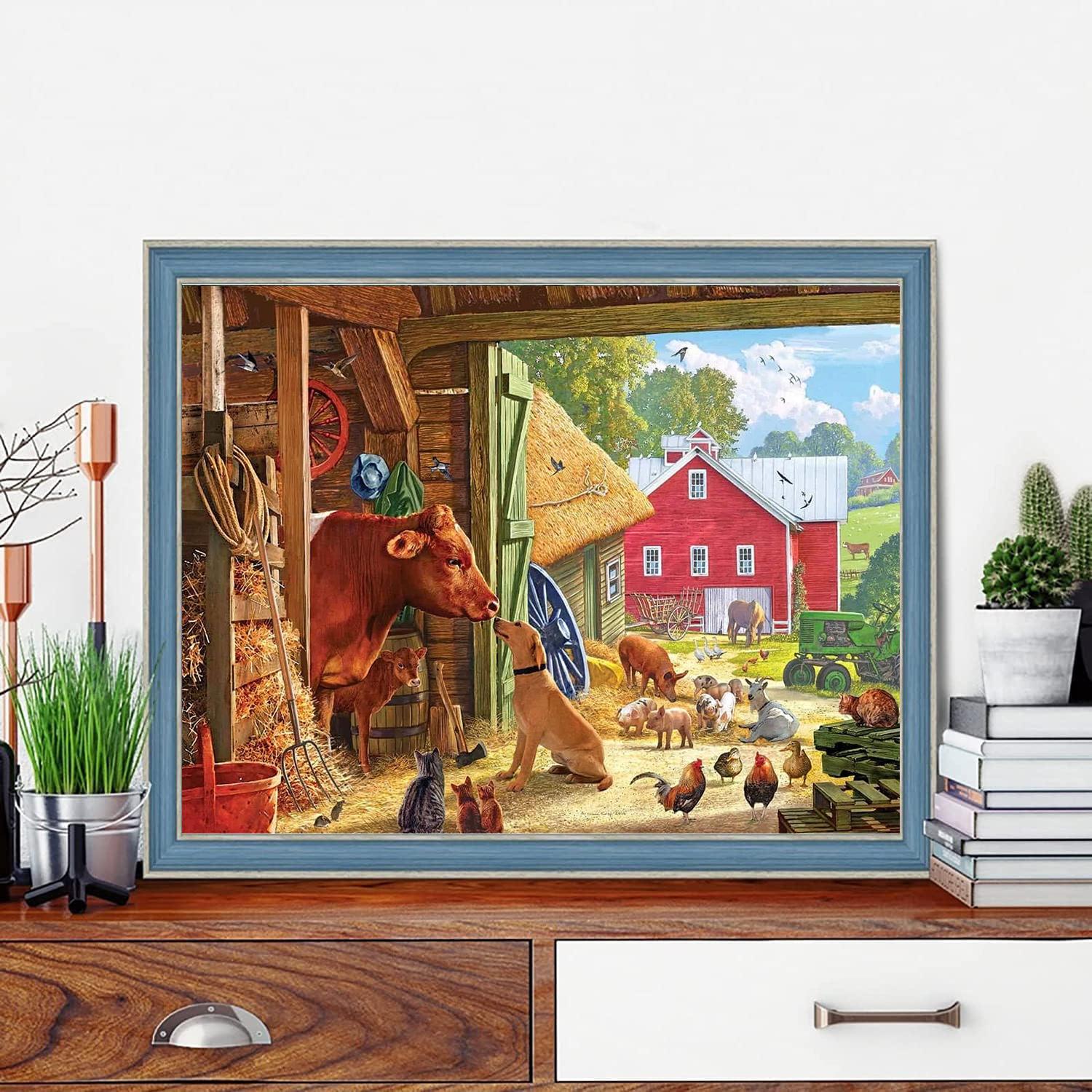 

5D DIY Алмазная картина Коровы и собаки Набор для вышивки крестом Мозаика Алмазная вышивка Роза Полный круглый квадратный дрель Украшение дома Round 30x40cm