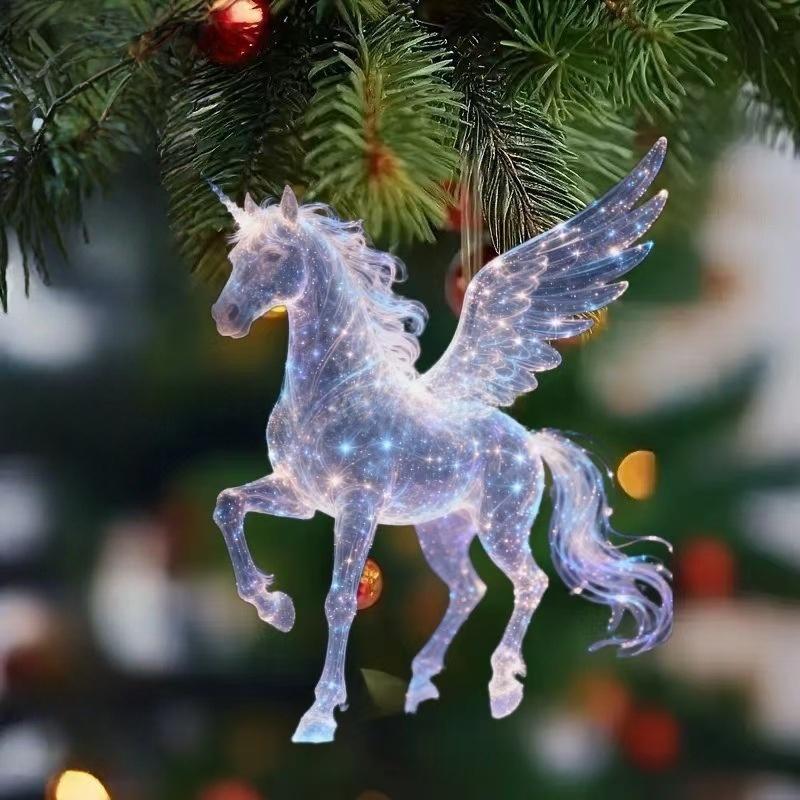 2D Acrylic Christmas Pendants Zodiac Horse Tree Hangings Car Rearview Mirror Pendant Charm Party New Year Decoration Ornaments