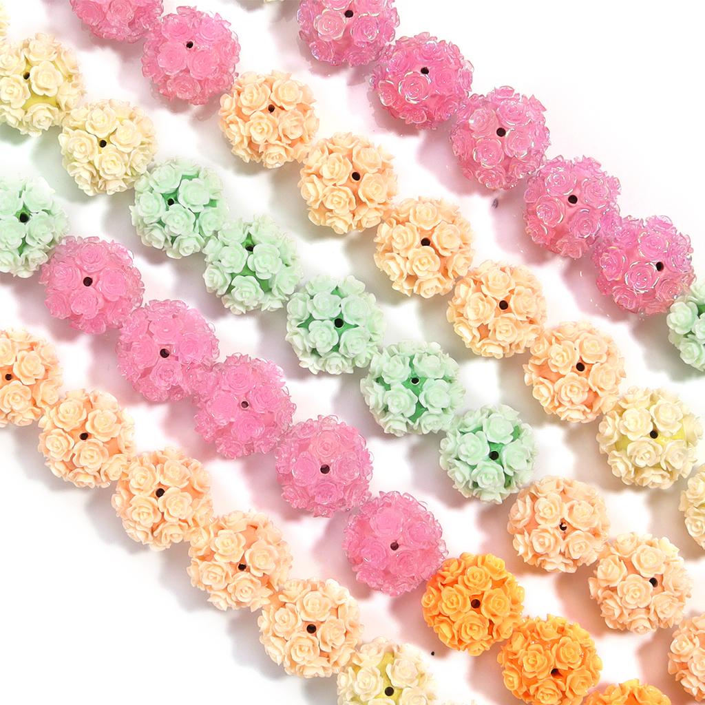 2Pcs Clay Rose Flower Ball Beads Straight Hole 20mm Multicolor Loose Polyester Beads DIY Earring Bracelet Key Chain Supplies