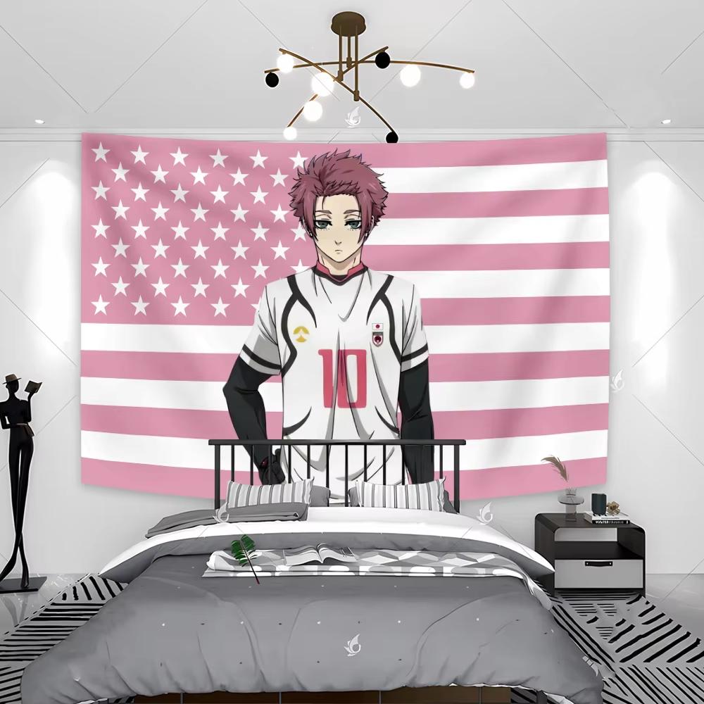 BBlue LLock SSae IItoshi Anime Tapestry Print Pink Aesthetic Headboard Room Wall Decor Flag