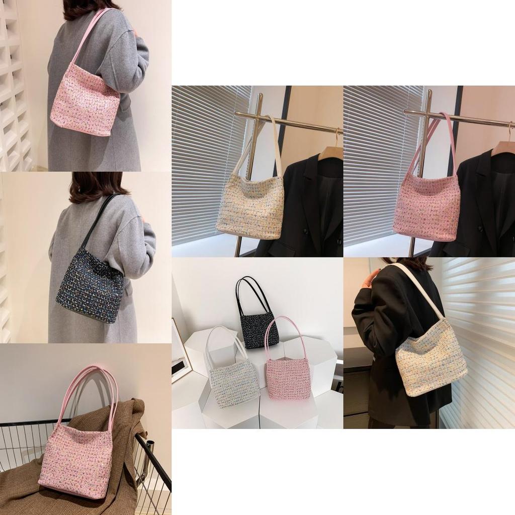 Stylish And Versatile Knitted Fabric Handbag In White Black And Pink For Women